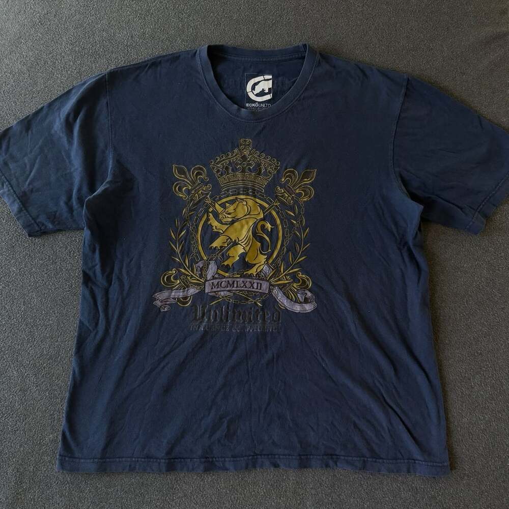 Vintage Ecko Unltd Crest Logo T-Shirt Navy Blue